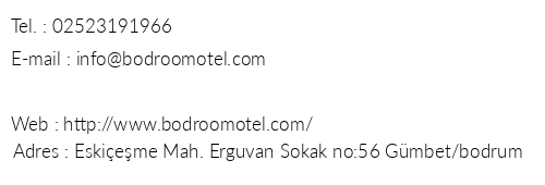 Bodroom Hotel telefon numaralar, faks, e-mail, posta adresi ve iletiim bilgileri